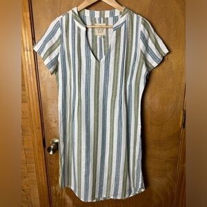 New Chaser V Neck Striped Knee Length Preppy Dress White Blue Small NWOT